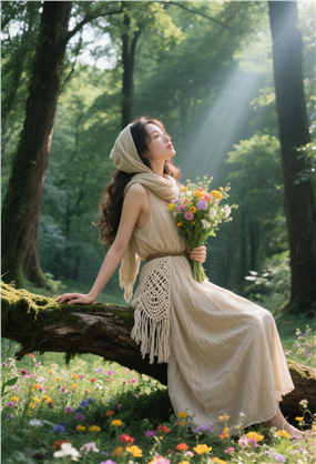 绿色树林一米阳光下的美女图片